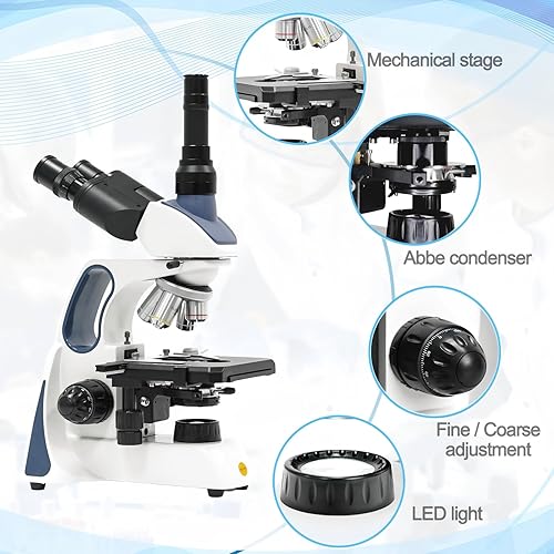 Vista 24 de Swift Microscopio trinocular compuesto SW350T, aumento 40X-2500X, cabeza de Siedentopf, etapa mecánica de dos capas, con cámara Swiftcam de 5