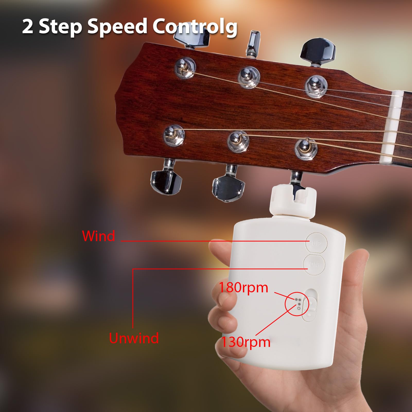 Avvolgitore automatico per corde per chitarra elettrica, controllo della velocità a 2 livelli, luce LED ricaricabile, sintonizzatore per chitarra, ukulele, banjo, mandolino, nero, (White)