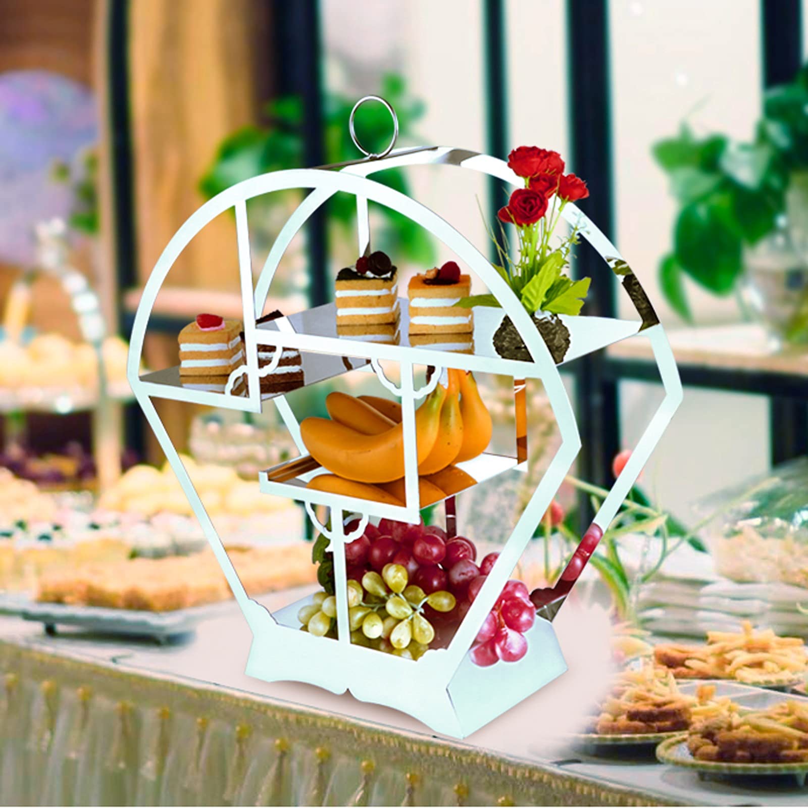 Soporte para Tartas Soporte de Pastel de Estilo Europeo con Mesa de Acero Inoxidable Mesa de Postre Creativa Magdalena de Pantalla Multi-Capa Pastelería de repostería Bandejas para Tartas