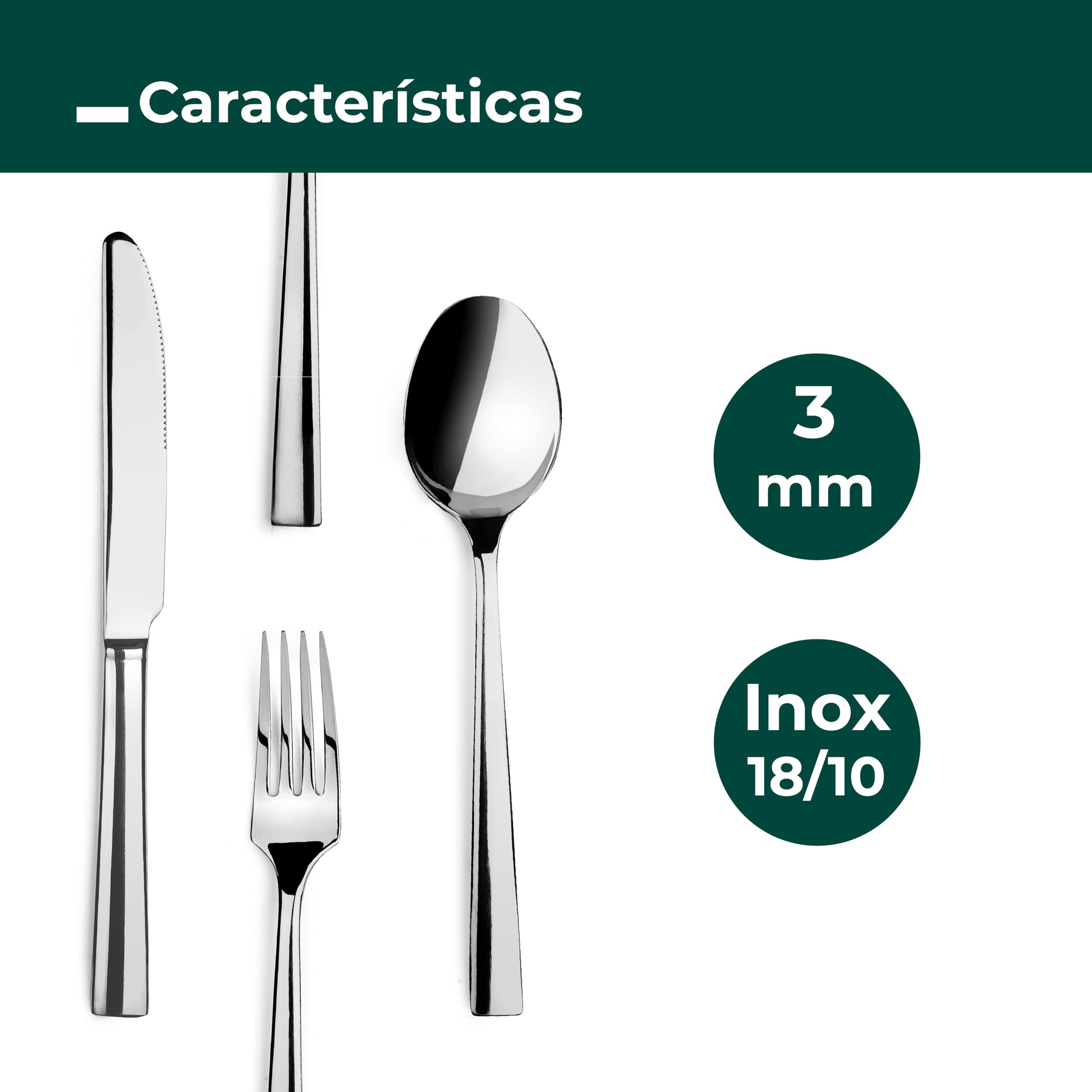 JAY - 16091524 - Juego de Cubiertos para 6 Personas, Pack 24, Acero Inoxidable 18/10, Serie Titanio, Grosor 3 mm, Cuchara, Tenedor, Cuchillo y Cucharilla Aptos para Lavavajillas, Plateado