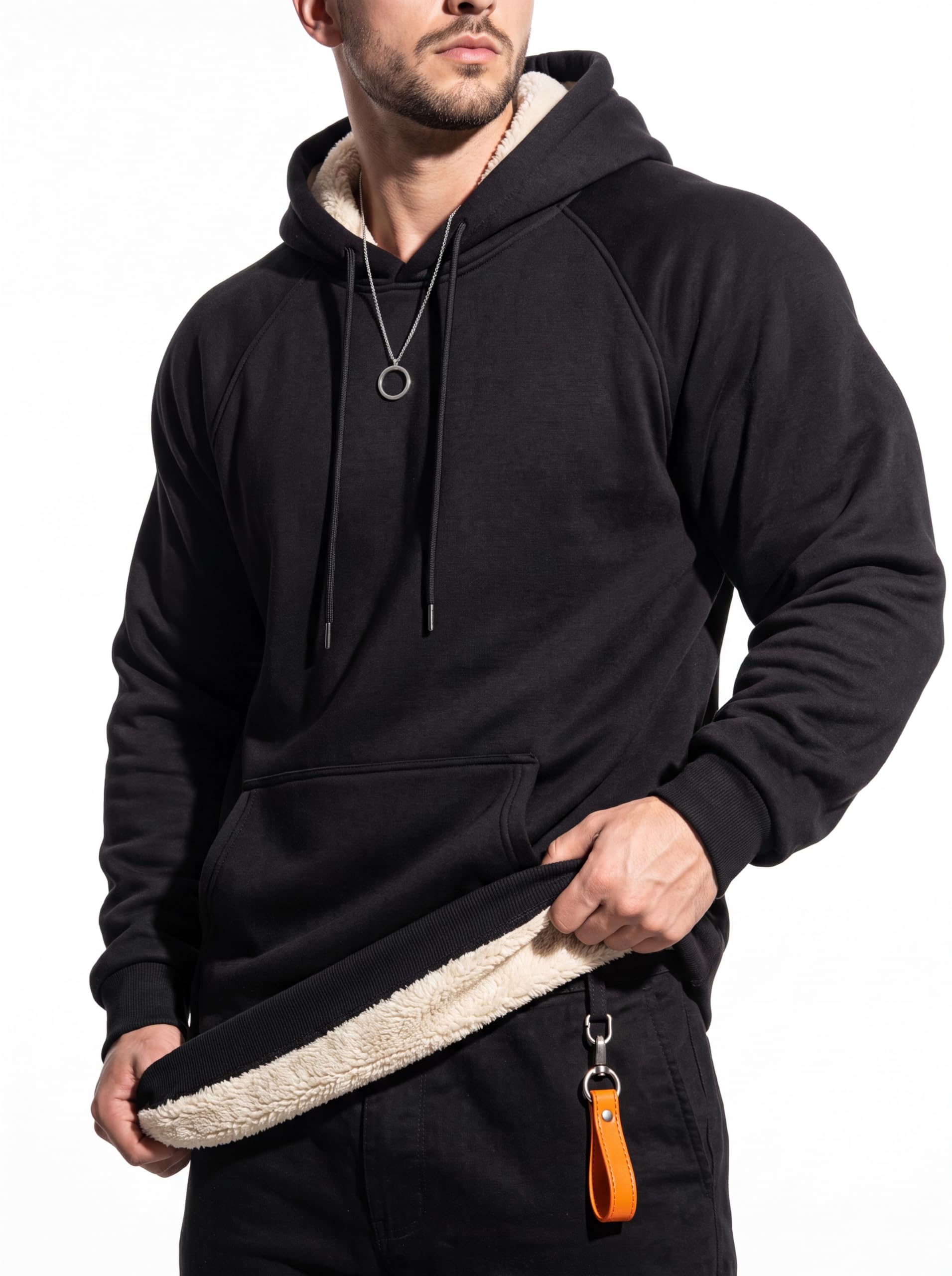 MAGCOMSEN Hoodie Herren Fleecepullover Warm Kapuzenpullover Männer Pullover | Baumwolle Fleece Hoodie,Winter Warm Pullover,Langarm Sweatshirt Herren,Gefüttert Hoody,Fleecepullover mit Bauchtasche
