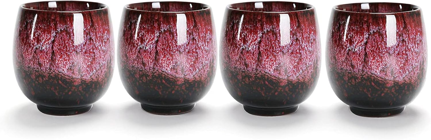 Jianzhan Ceramic Teacup, Kung Fu Tea Set, Coffee cup，Yerba Mate Set Ceramic Mate CupSet of 4 (Red)