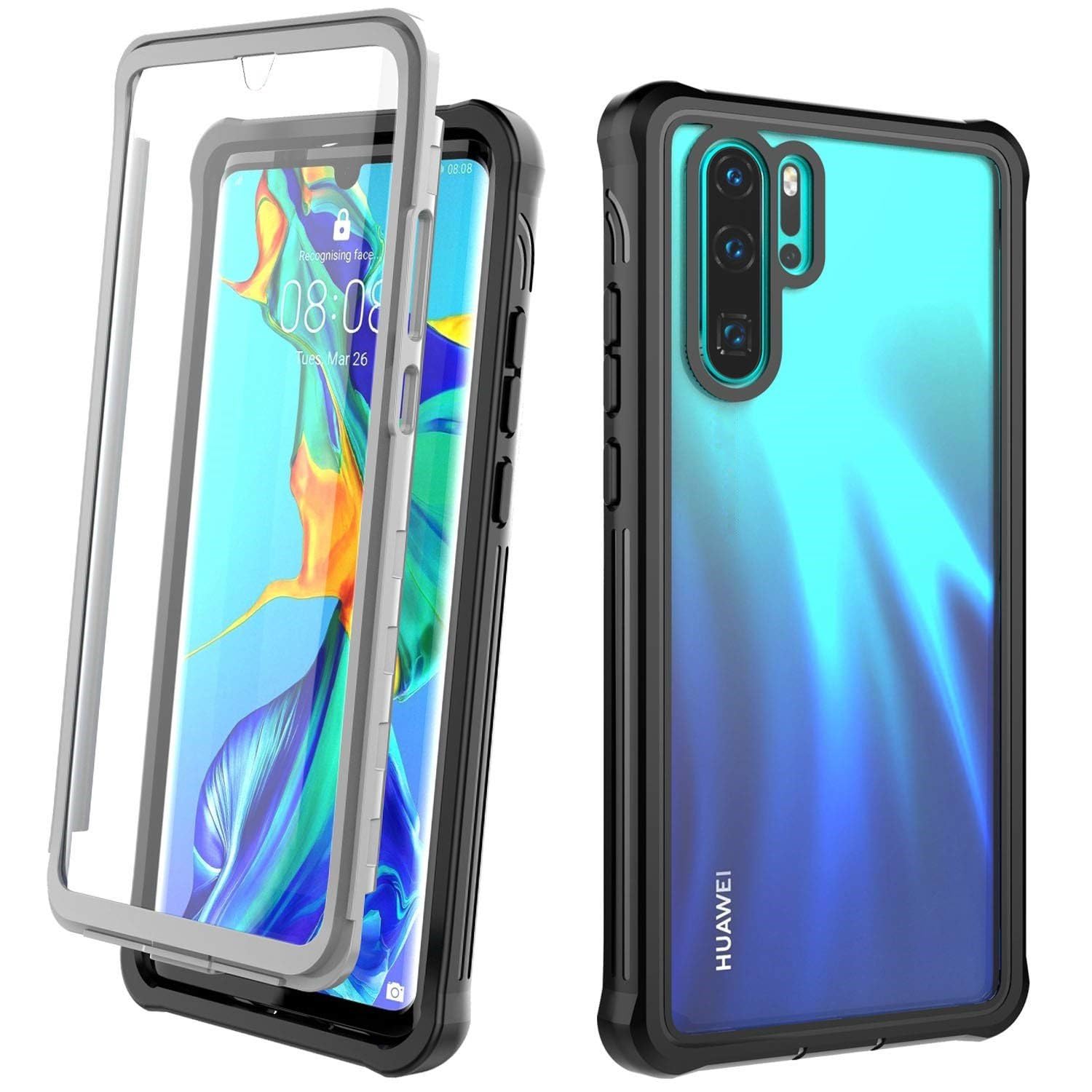 INF Cell Phone Case with Built-in Screen Protector Compatible with Huawei P30 Pro, 360° Full-Body Heavy Duty Shockproof Rugged Case with Clear Back