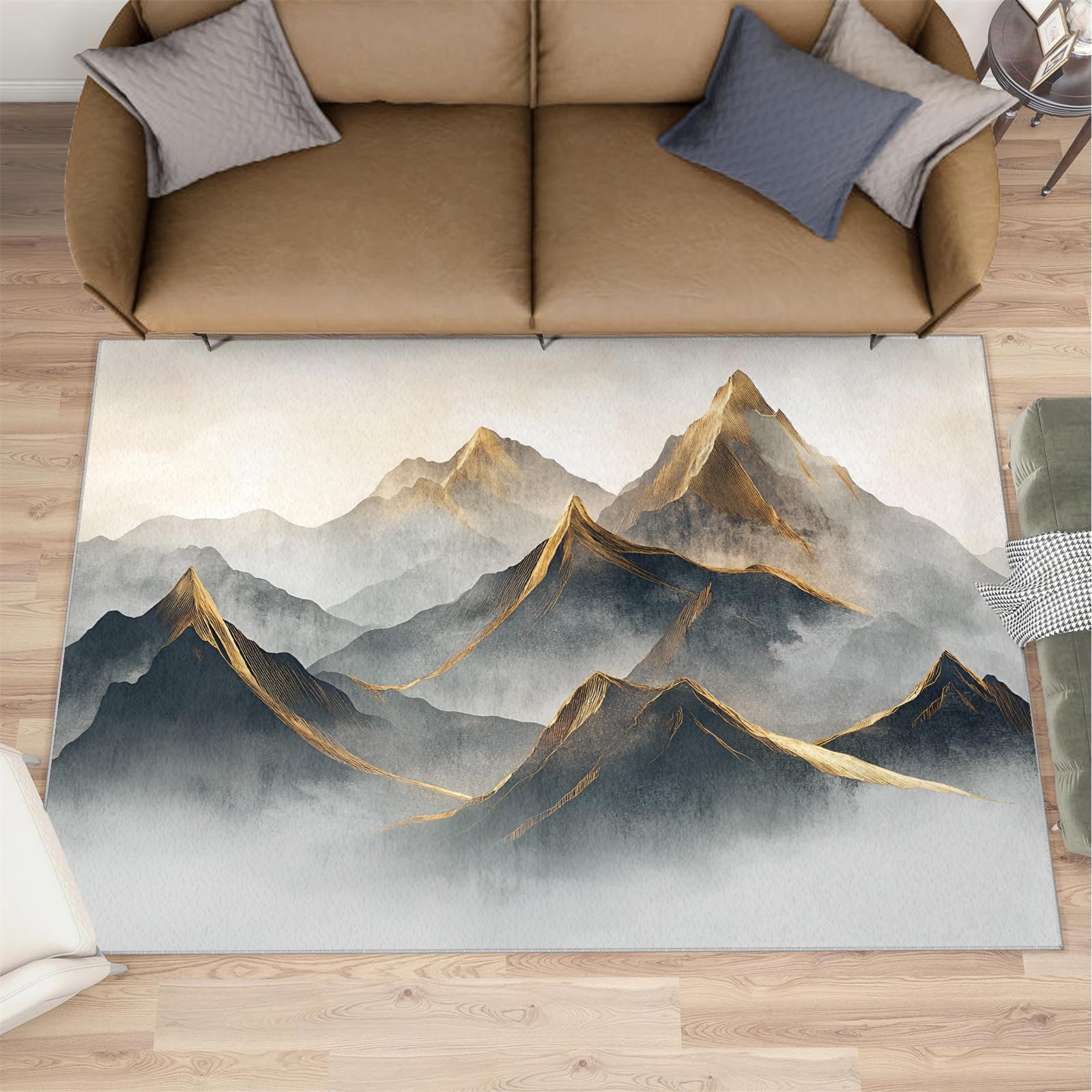 Tapis paysage de montagne minimaliste grand format 160x230 pour chambre