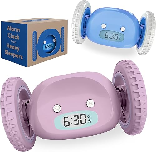 CLOCKY Paquete de reloj despertador con ruedas azul y lavanda