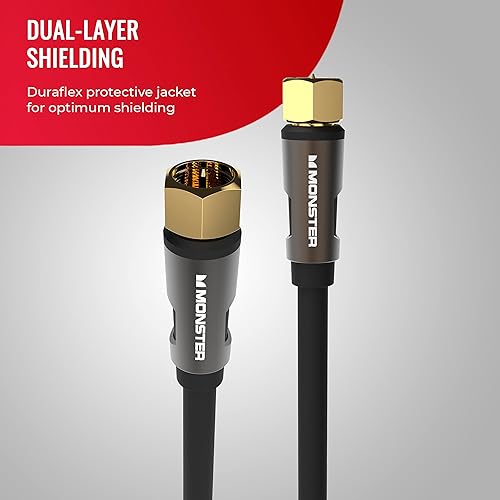 Miniatura 4 de Monster Essentials - Cable coaxial RG-6 con conector de cable coaxial F-Pin chapado en oro, cable de Internet de alta velocidad con cubierta