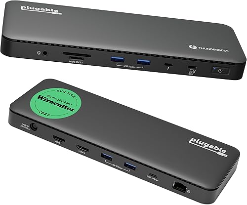 Plugable Base Thunderbolt 4 con carga de 100 W, certificado Thunderbolt, estación de acoplamiento para laptop Monitor dual Single 8K o Dual 4K HDMI