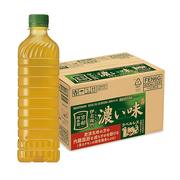 [機能性表示食品] サントリー 伊右衛門 濃い味 ラベルレス 緑茶 600ml×24本
