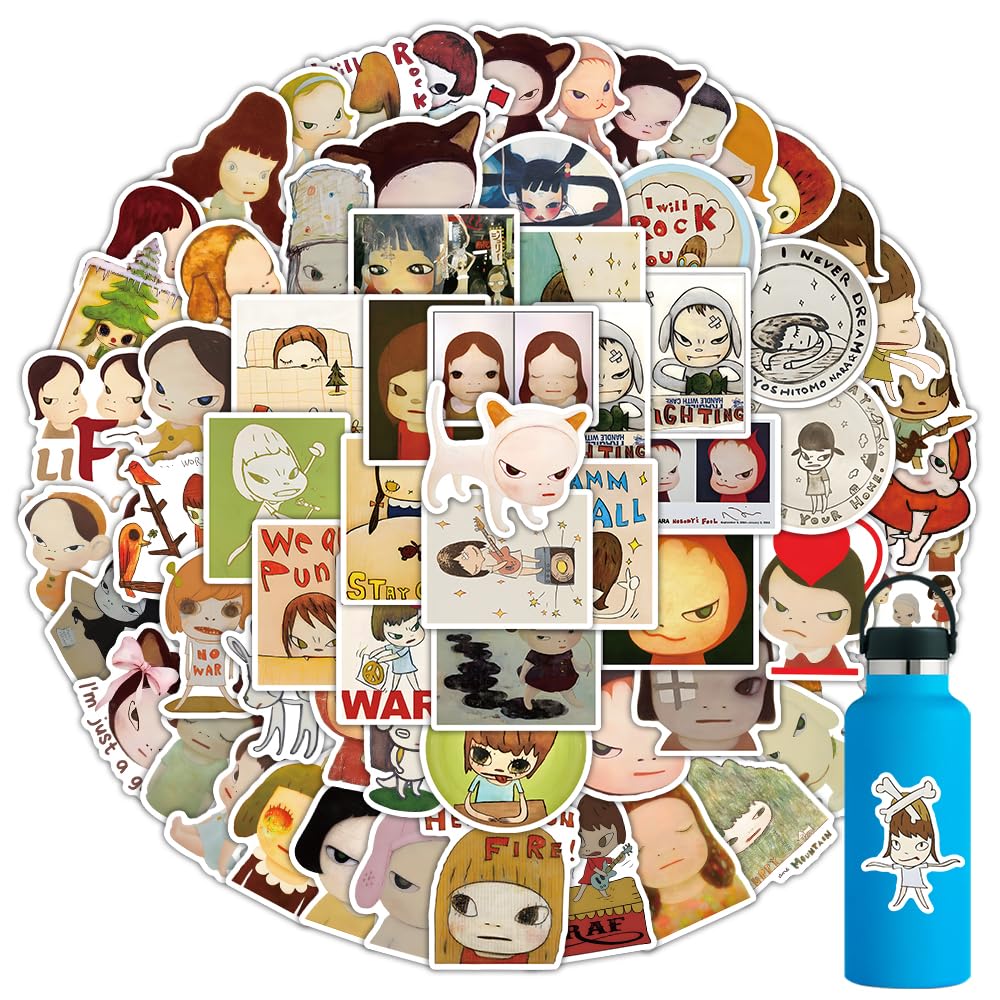 104pcs Yoshitomo Nara Stickers Pack,Aesthetic Vinyl Waterproof Decals for Water，Cute Cartoon Vinyl Decals for Water Bottle，Skateboard，Luggage，Hydroflasks，Cute Gifts for Kids