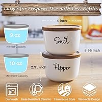 Vista 3 de Cuencos de sal y pimienta, bodega de sal de 10 onzas con tapa, recipiente de cerámica apilado para sal y pimienta con tapa de madera de acacia, caja