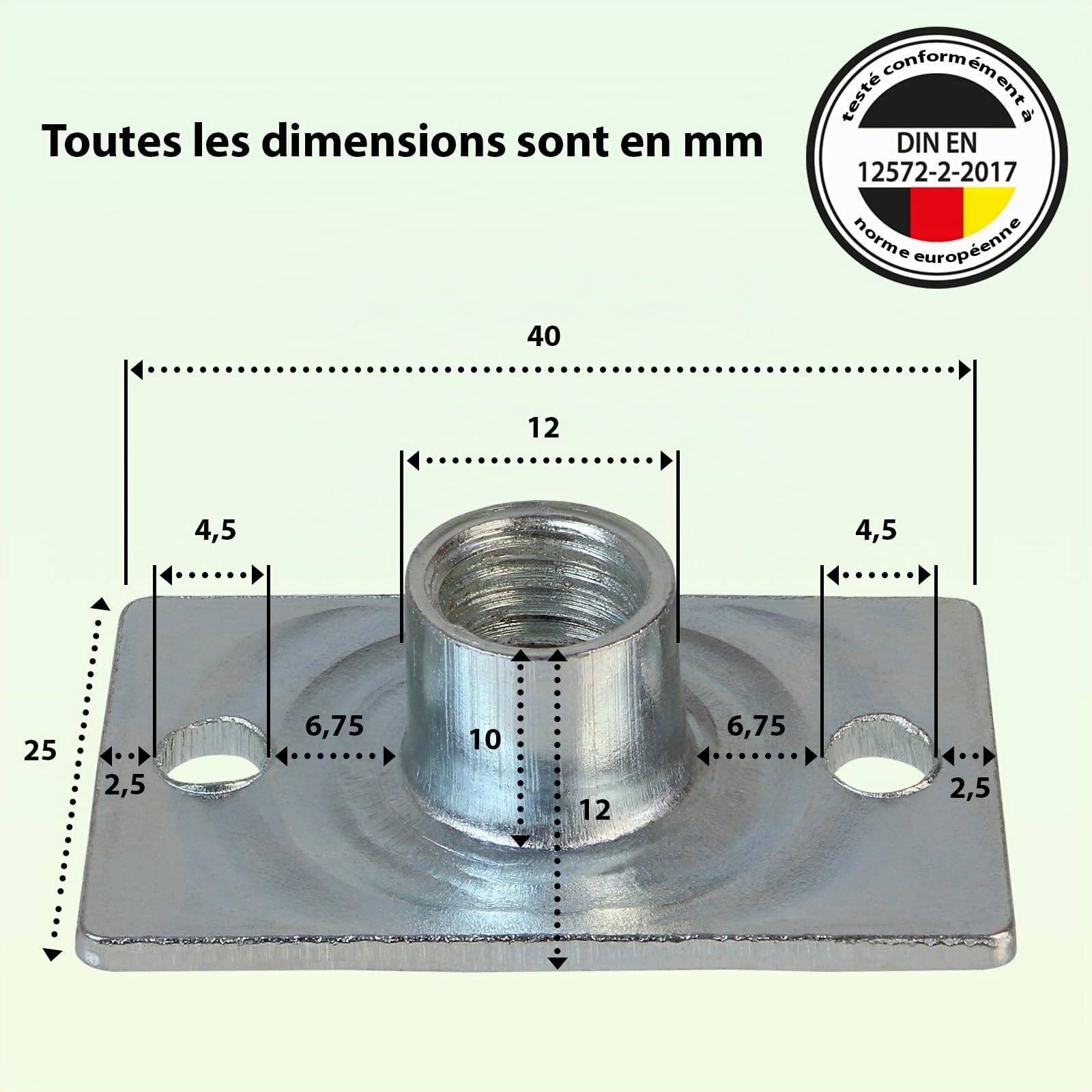 ALPIDEX 100 écrous à insérer spécial M10 DIN EN 12572-2-2017 zingué 'PROFESSIONAL' fixation avec vis à tête plate