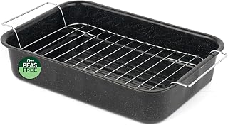 Russell Hobbs CW9161 Romano 34cm Emaille bräter - mit gitter, rechteckige auflaufform mit rost, Spülmaschinenfest ofenform, grill auflaufform, bratform für backofen ofenbeständig bis 230 Grad