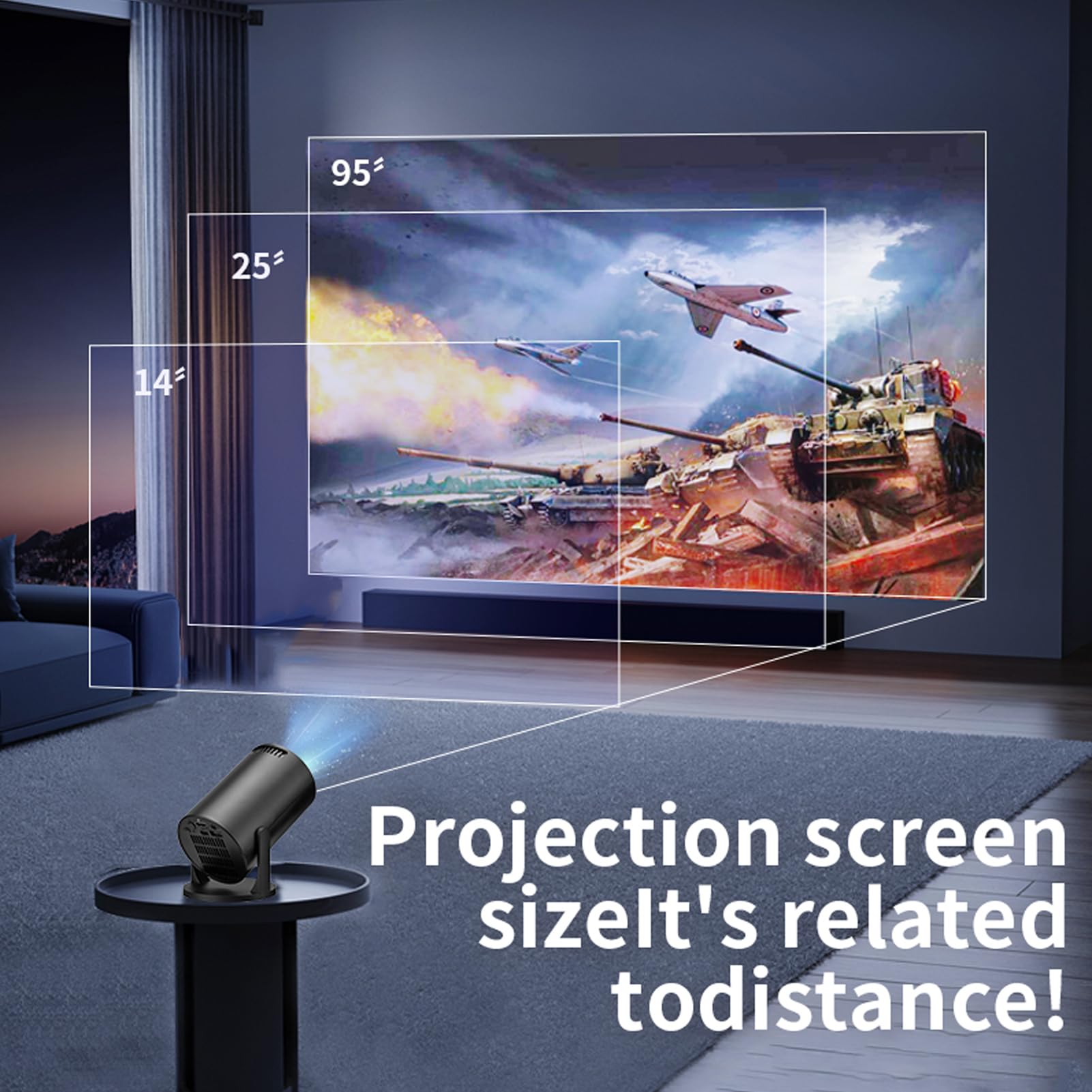 Projecteur Intelligent avec BT, Petit Projecteur sans Fil 1080P, Réglable à 270°, Prise Audio 3,5 Mm, Projecteur de Film Vidéo Portable pour Ordinateur Portable, PC, Smartphone,