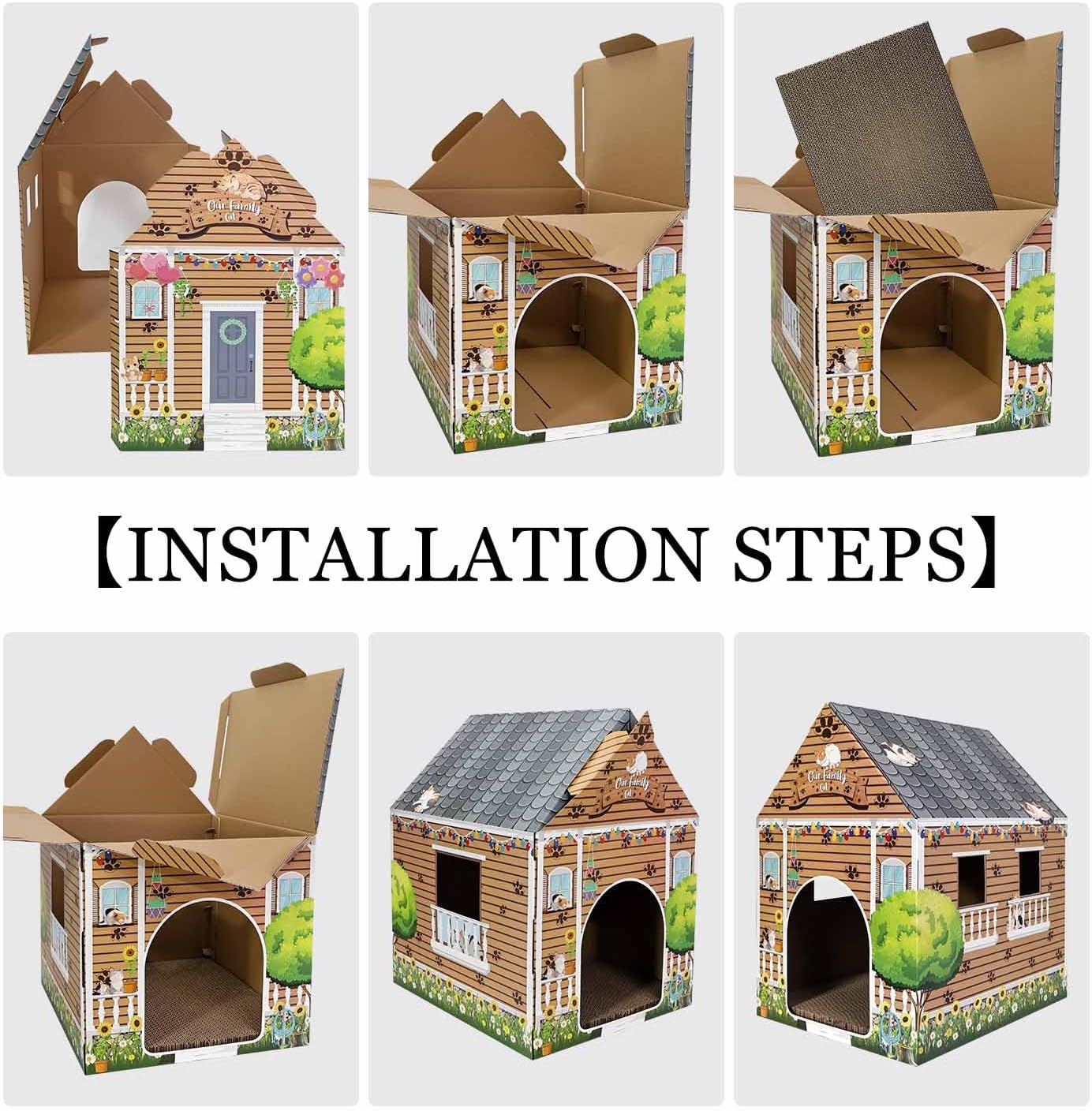 Cardboard Cat House with Scratch Pad Large Cats Scratching Playhouse Scratcher House for Indoor Cats Cardboard Cat Play Box