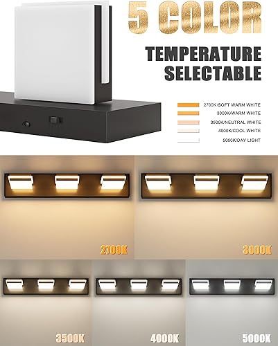 Miniatura 2 de VOLISUN 5CCT - Lámparas de baño sobre el espejo, regulable, cabezal giratorio de 360, 24 pulgadas, 3 lámparas de tocador de baño, luces LED negras