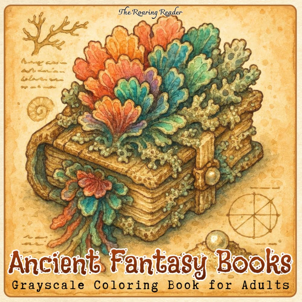 Ancient Fantasy Books Grayscale Coloring Book for Adults: 52 Grayscale Illustrations of Ancient Botanical and Animal Grimoires, Inspired by a ... and Calm (Nature’s Whimsical Beauty)