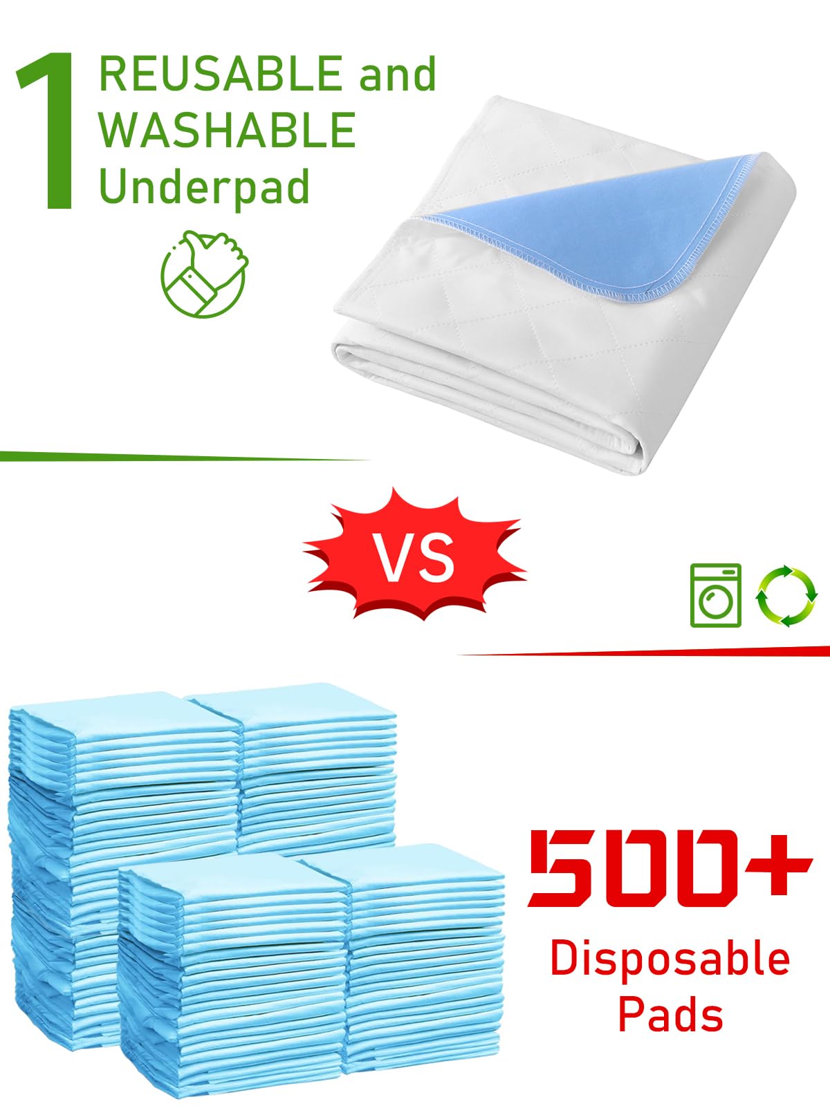 Almohadillas lavables para cama de 34 x 52 pulgadas (paquete de 2)