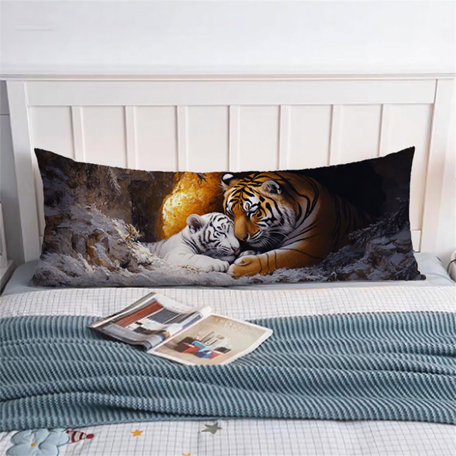 Zwierzę poduszka do spania na boku, poszewka na poduszkę 70 x 210 cm, tygrys, poduszka do spania na boku, z ukrytym zamkiem błyskawicznym, na łóżko, sofę, miękka, odporna na poduszkę, prezent dla