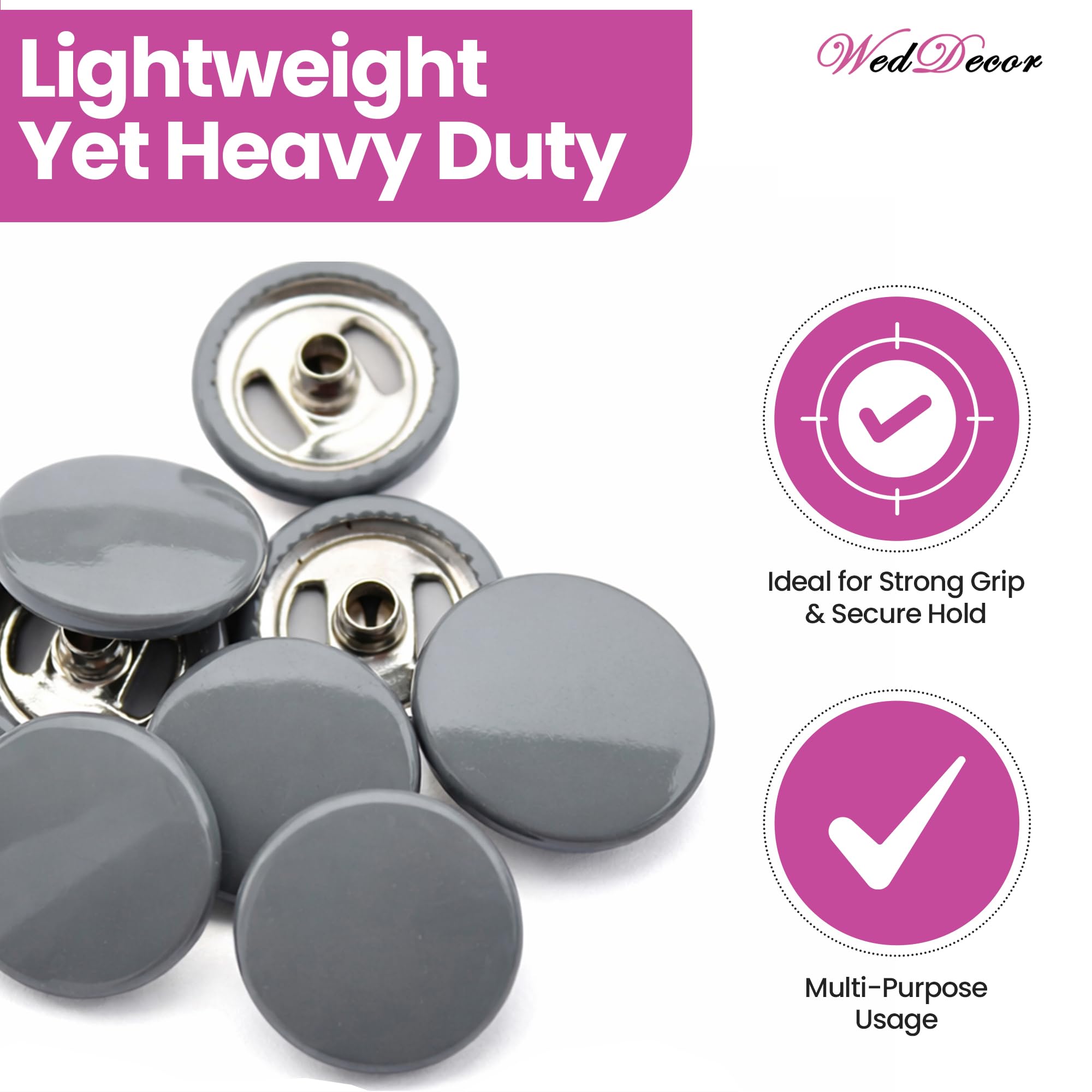 WedDecor - Botones de presión de metal gris de 0.591 in, sin níquel, 4 piezas, botones de remache para chaqueta de cuero, bolsa, cinturón, vaqueros, reparación de ropa, paquete de 1000