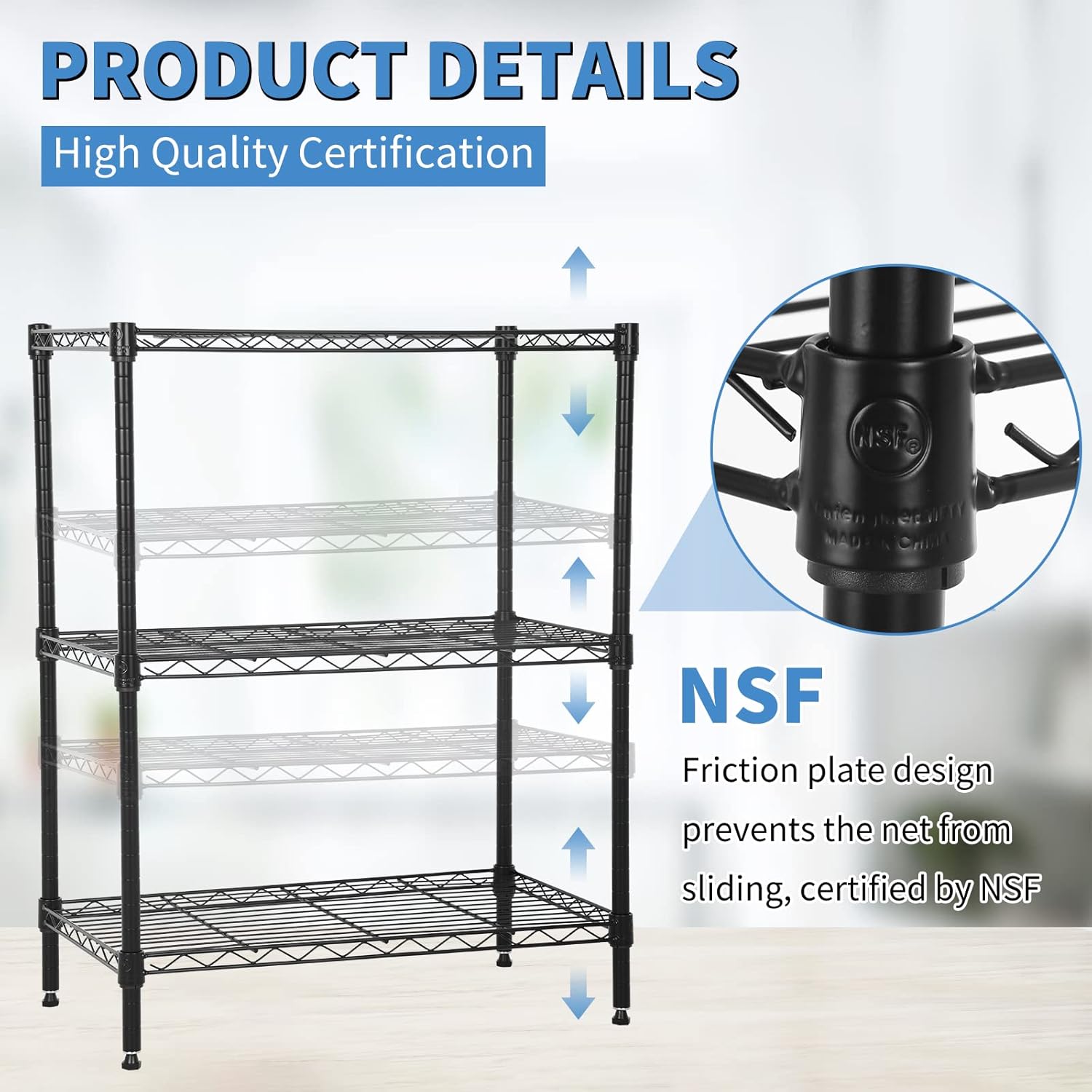3 Tier Metal Storage Shelves 23" L x 13" W x 30"H Adjustable Wire Shelving Unit 450LBS Metal Shelves Garage Storage Pantry Shelves Storage Rack Wire Rack Shelf Steel Shelves for Storage, Black