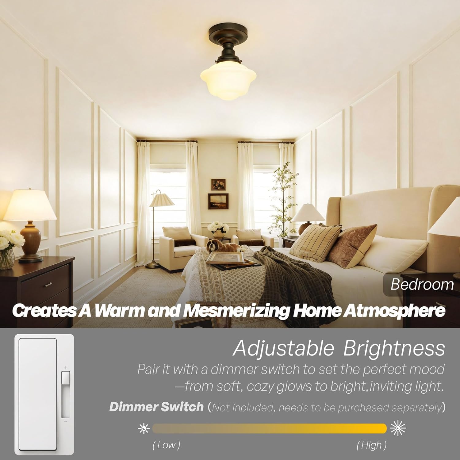 Schoolhouse Semi Flush Mount Ceiling Light,Black Close to Ceiling Light Fixtures with Milky White Glass Modern Farmhouse Hallway Ceiling Lamp for Laundry Kitchen Entryway Bathroom E26