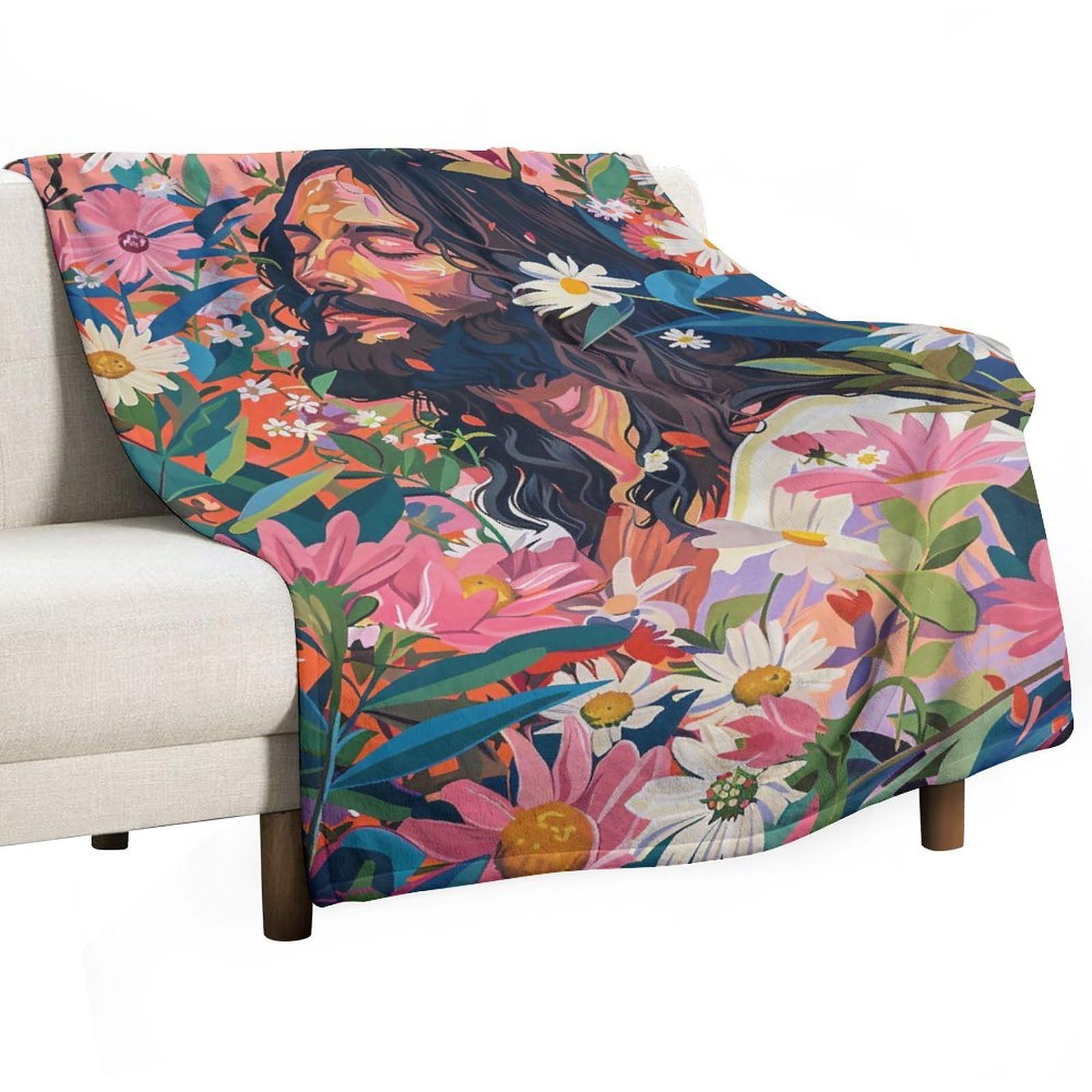 YHGSREUOH Floral Jesus Christ Pastel 03 Flannel Blankets Fleece Soft Throw Lightweight Plush Gifts for Couch, Bed, Cozy Sofa Plush, Chair, Lovers 32x48inch(80x120cm)