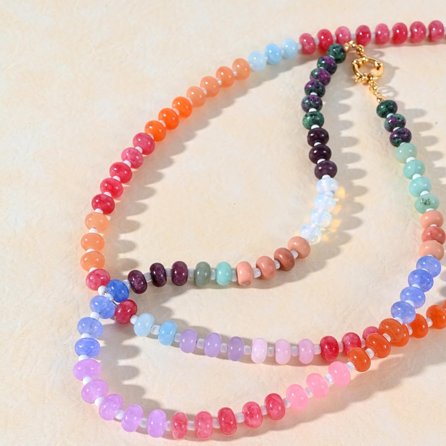 Boho Multicolor Beaded Gemstone Necklaces for Women,Natural Stone Rainbow Colorful Bead Choker, Handmade Summer Beach Jewelry Gift for Lover - Image 2
