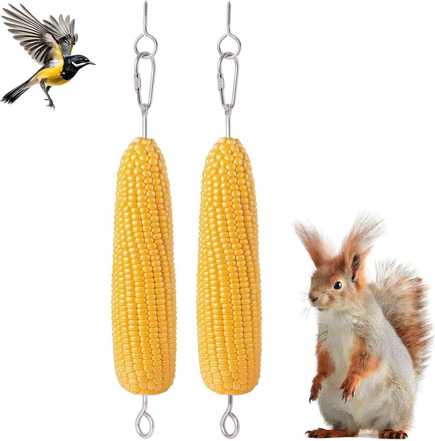 Durable 304 Stainless Steel Hanging Squirrel Feeder Outside, Squirrel Feeders for Outdoors, Chipmunk Feeder, Squirrel Food for Backyard Squirrels Hold Corn, Corn Cob(1Feeder Rod - Chain Not Included)