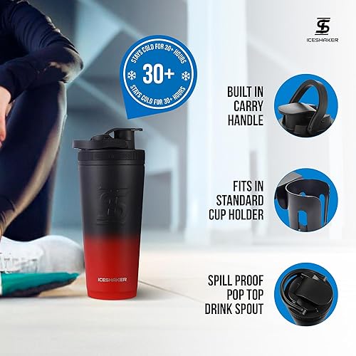 Miniatura 3 de Ice Shaker Botella agitadora de 26 onzas, botella de agua de acero inoxidable y mezclador de proteínas, como se vio en Shark Tank, botella de agua