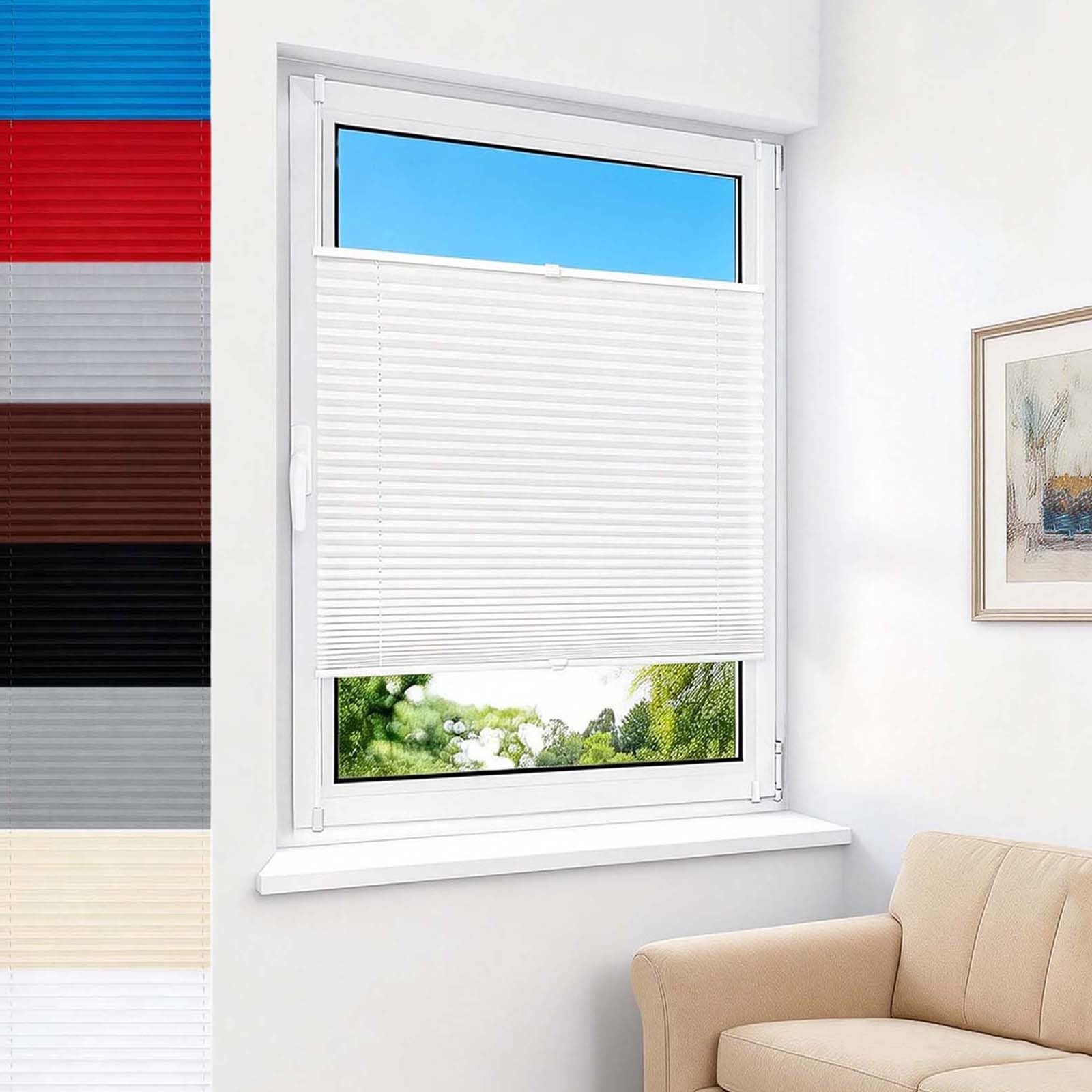 Tende Plissettate 56 x 175 cm Montaggio a Clip, Protezione Solare e Privacy, Kit di Montaggio Incluso Tenda Avvolgibile Plissettata Oscurante Senza Fori per Cucina, Bagno, Bianco