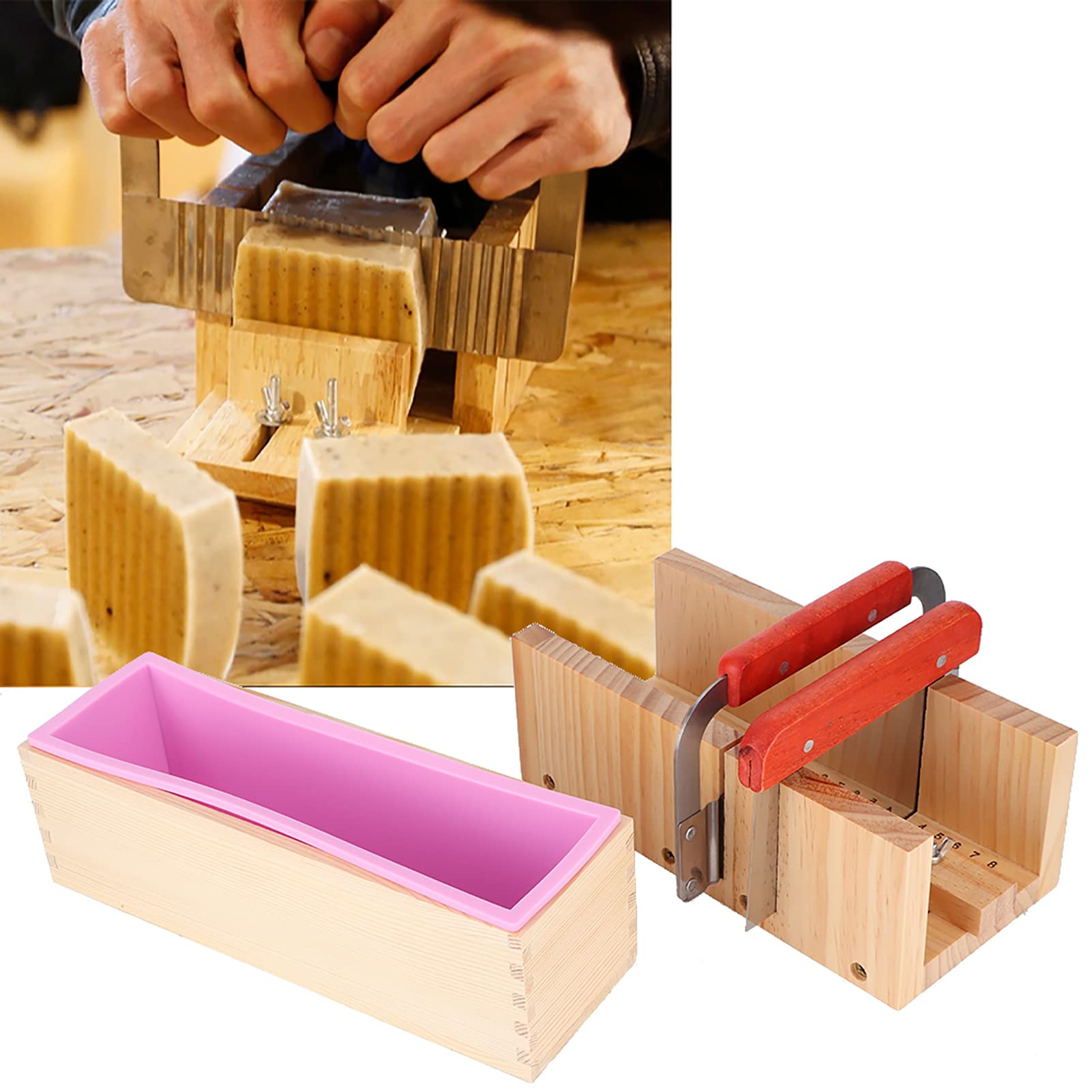 Wszechstronna Forma do Mydła 1200ml Forma do Bochenka Wielokrotnego Użytku, nóż do Mydła z Zestawem Skal, Różowy materiał Silikonowy do Samodzielnego Robienia Mydła