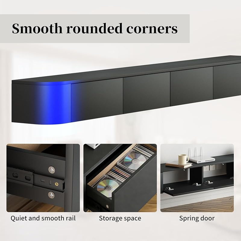 Floating TV Stand,Floating Entertainment Center (Black, 86.6IN) image 6
