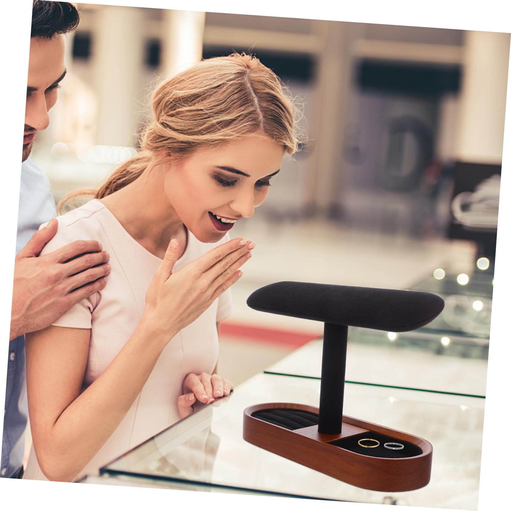 Mobestech Expositor de Madera Maciza T para Relojes Soporte para Pulseras y Anillos Organizador de Joyas de Madera para Exhibir Relojes Collar y Accesorios Dormitorio o Baño
