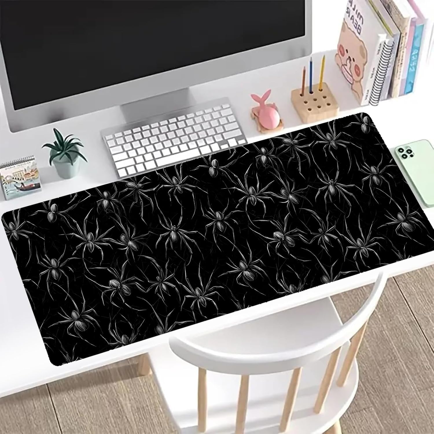 Gothic Spider Gaming Mouse Pad, Office Desk Mat, Anti-Slip Rubber Base Cool Aesthetic Mouse Pads for Computer Laptop Keyboard School Home Desktop Gamer Home Accessories Decor 31.5" x 11.8"