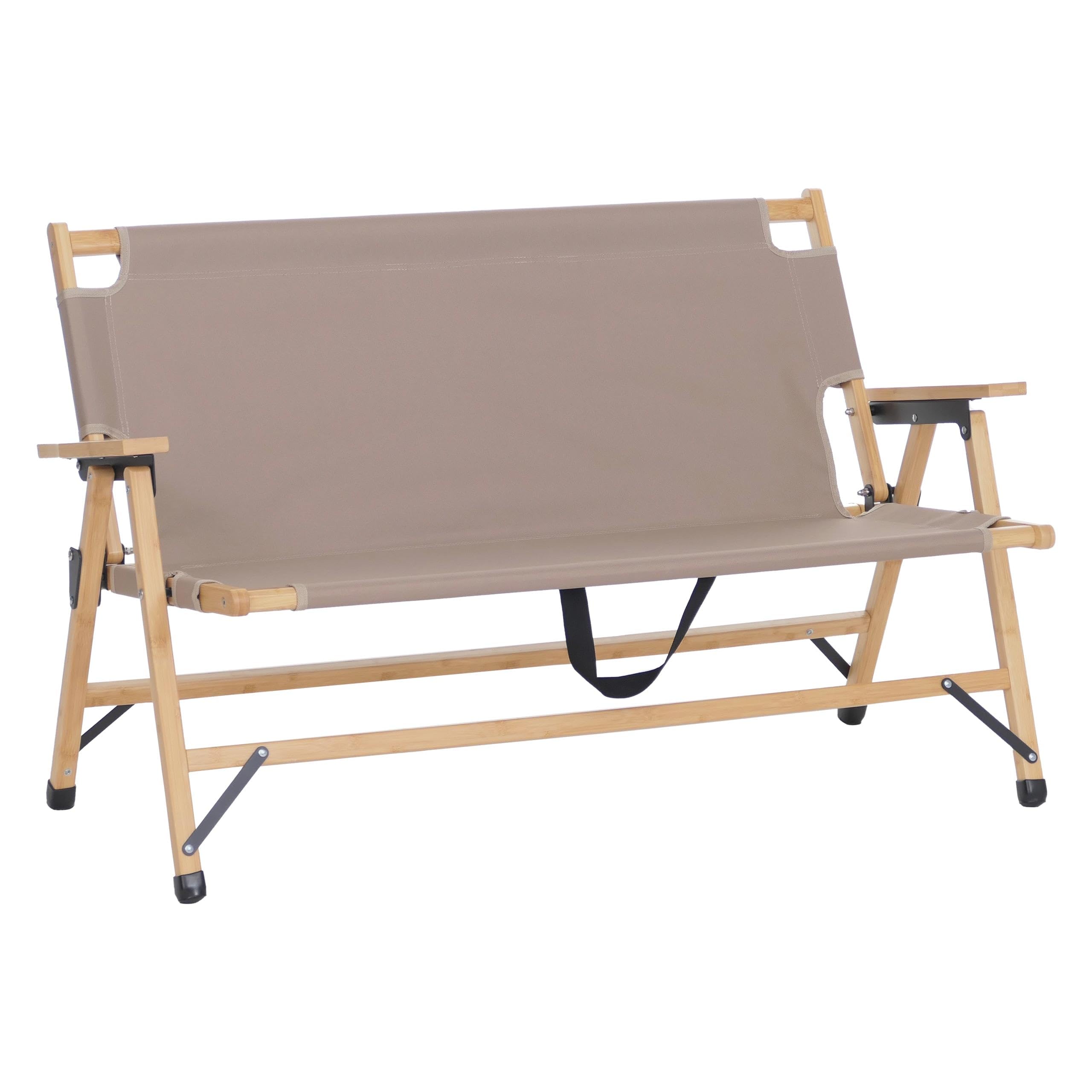 Mendler Bambus Campingbank HWC-Q40 117cm Stoff/Textil - Creme | Outdoorbank, Picknickbank, Gartenbank, klappbar, Tragegriff