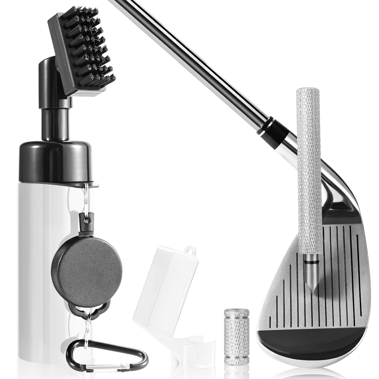 Pro Golf Club Cleaner Brush with Golf Groove Sharpener Tool Suitable for U & V-Grooves 8 Inches Golf Water Brush with Retractable Clip Hold 5oz of Water Perfect Golf Accessories for Men/Women(White)