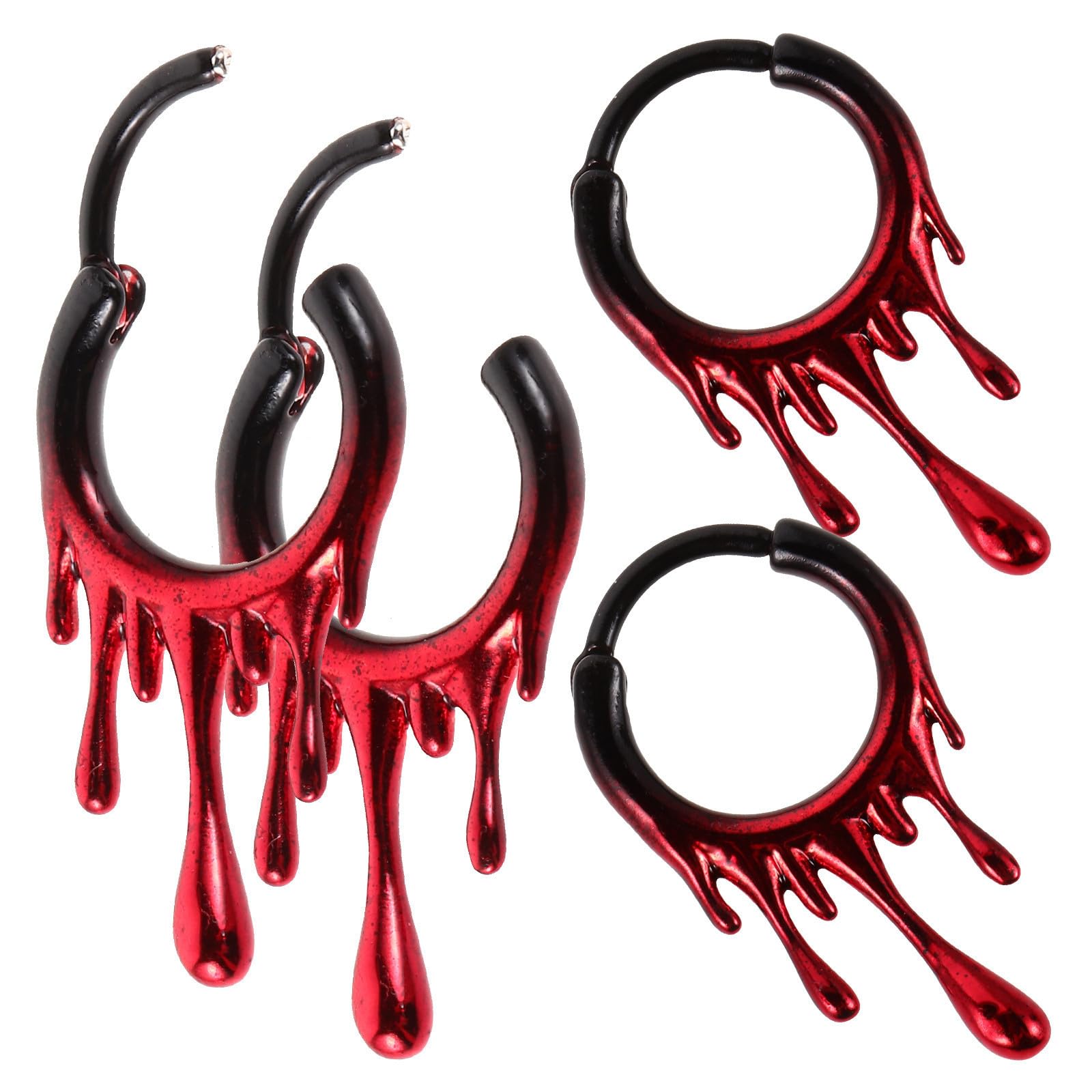Tofficu 16 Pezzi Anello Versatile per Piercing al Naso in Acciaio Inossidabile Rosso Design Irregolare Effetto Sangue Stile Gotico per Feste di Halloween e Uso Quotidiano
