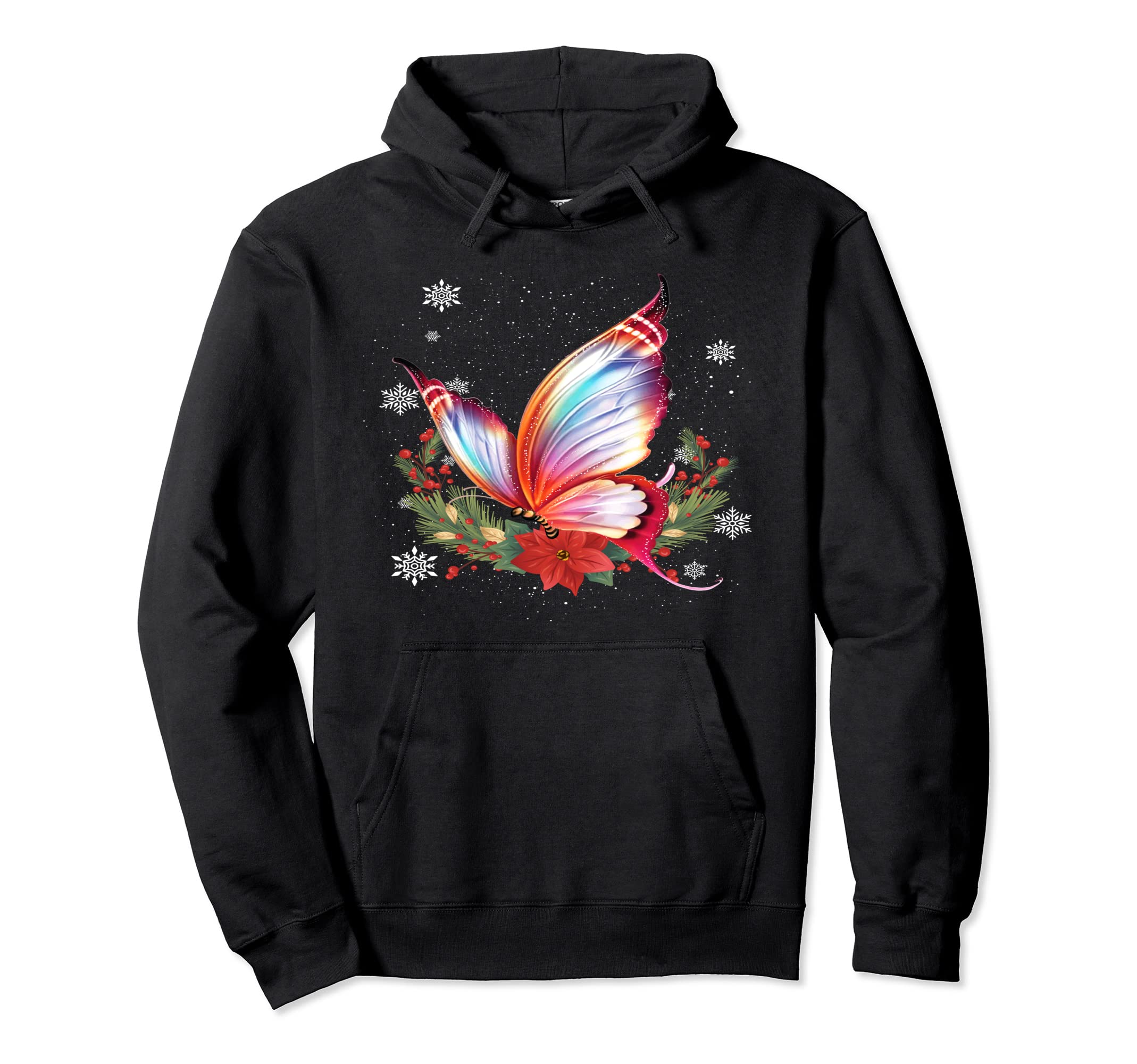 Rainbow Colors Butterfly Flowers Christmas Pullover Hoodie