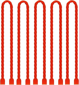 5 PCS 24-Inch Silicone Cable Ties Dia 6.5mm, Reusable Steel-Core Rubber Twist Ties Bendable Cable Ties for Bundling and Holding, All Purpose Cord Tie for Indoor and Outdoor Red