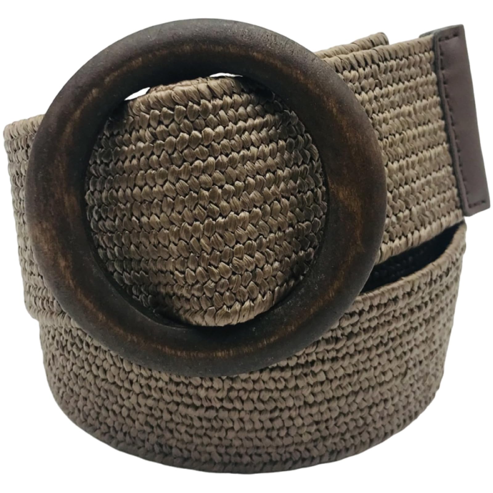 AGUTALITHIC Womens Straw Braided Belt 4.8cm Wide Soft Woven Rattan Waist Strap with Wooden Round Buckle for Causal and Dress(100cm/39, Coffee)