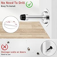 Vista 4 de Paquete de 4 topes de puerta de 3.5 pulgadas, autoadhesivos, sin taladro, para parte inferior de la puerta con punta de parachoques de goma, topes