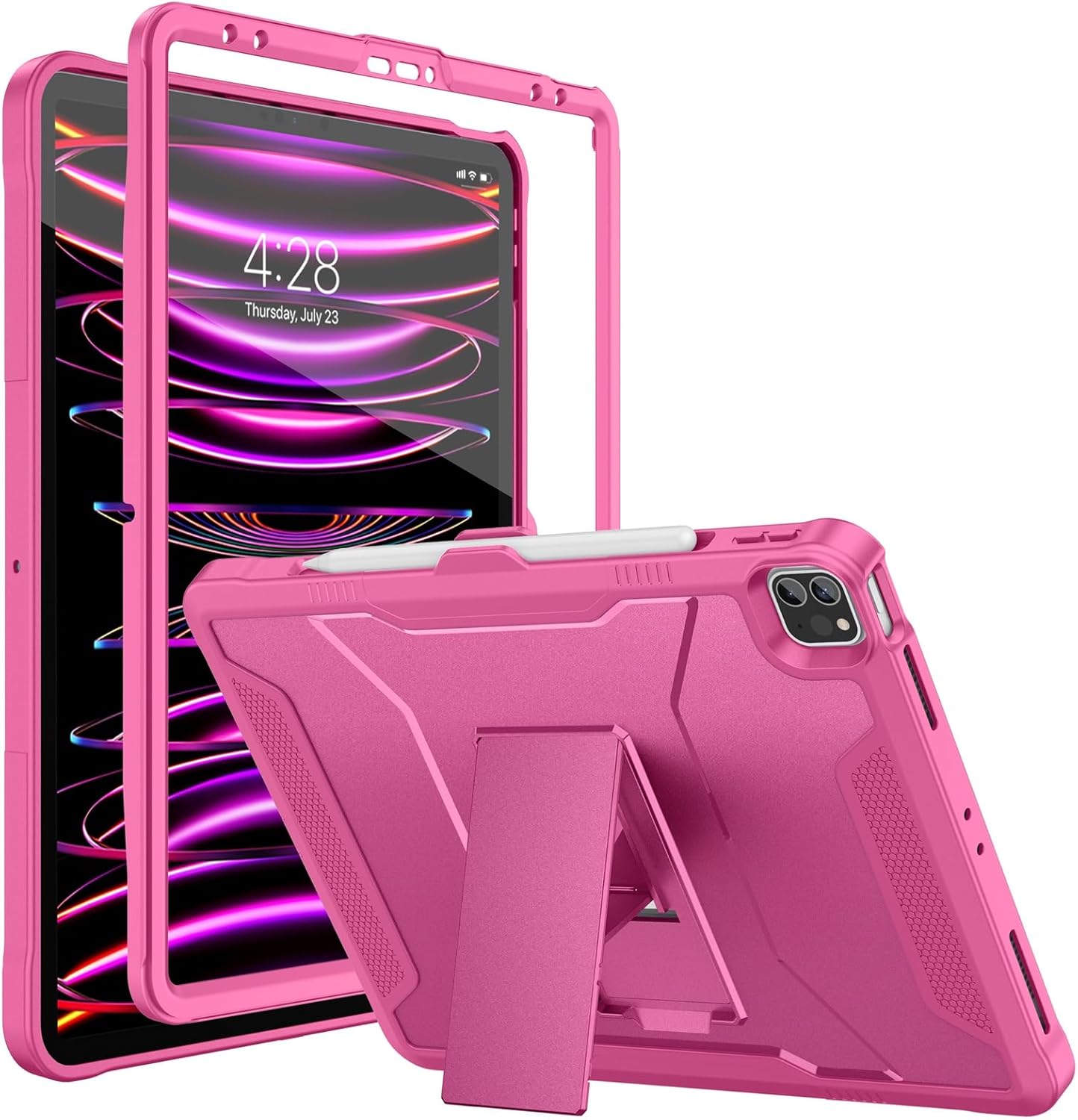 Soke Case for iPad Pro 12.9 Inch 6th/5th/4th Generation(2022/2021/2020 Release), Rugged Shockproof Protective Cover with Built-in Kickstand for Apple iPad Pro 12.9 - Hot Pink
