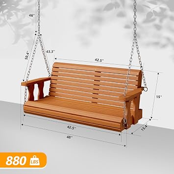 VINGLI 2026 Upgraded 4 FT Wooden Porch Swing, 880 LBS Heavy Duty, Brown | 2026 Upgraded Design; Heavy-Duty Wooden Swing; Supports 880 Lbs; Hanging Chains Included; Ideal For Garden, Patio & Yard