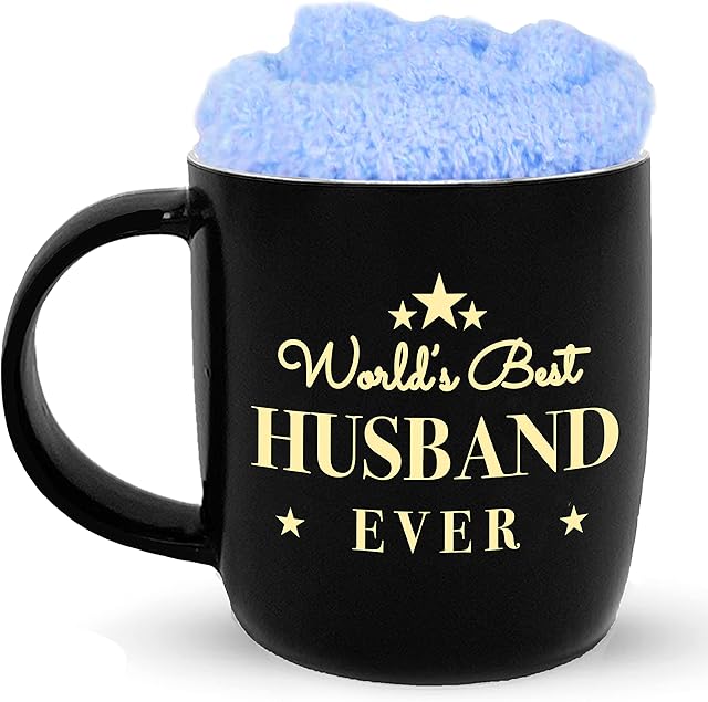 Triple Gifffted Husband Gifts from Wife for Christmas, Birthday, Valentines Day - Worlds Best Husband Ever Coffee Mug and Socks for Him, Gift for My Husband, Father's Day, Mugs 13 Oz Cup