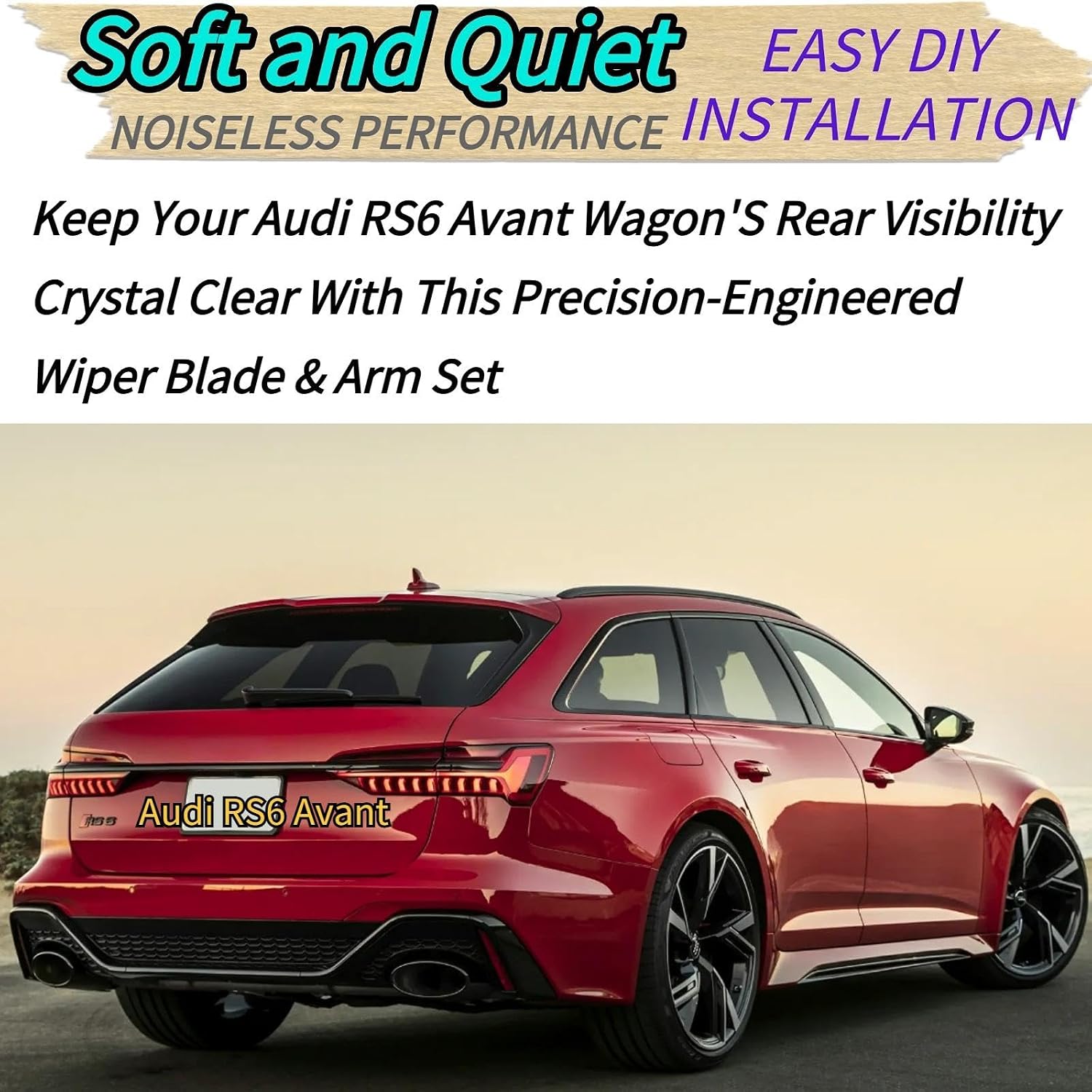 Rear Wiper Blade & Arm Replacement for Audi RS6 Avant Wagon 2021-2025 2024 2023 2022 OEM Fit for GT Performance Base Models -All-Season Rear Back Windshield Wiper Blade Set