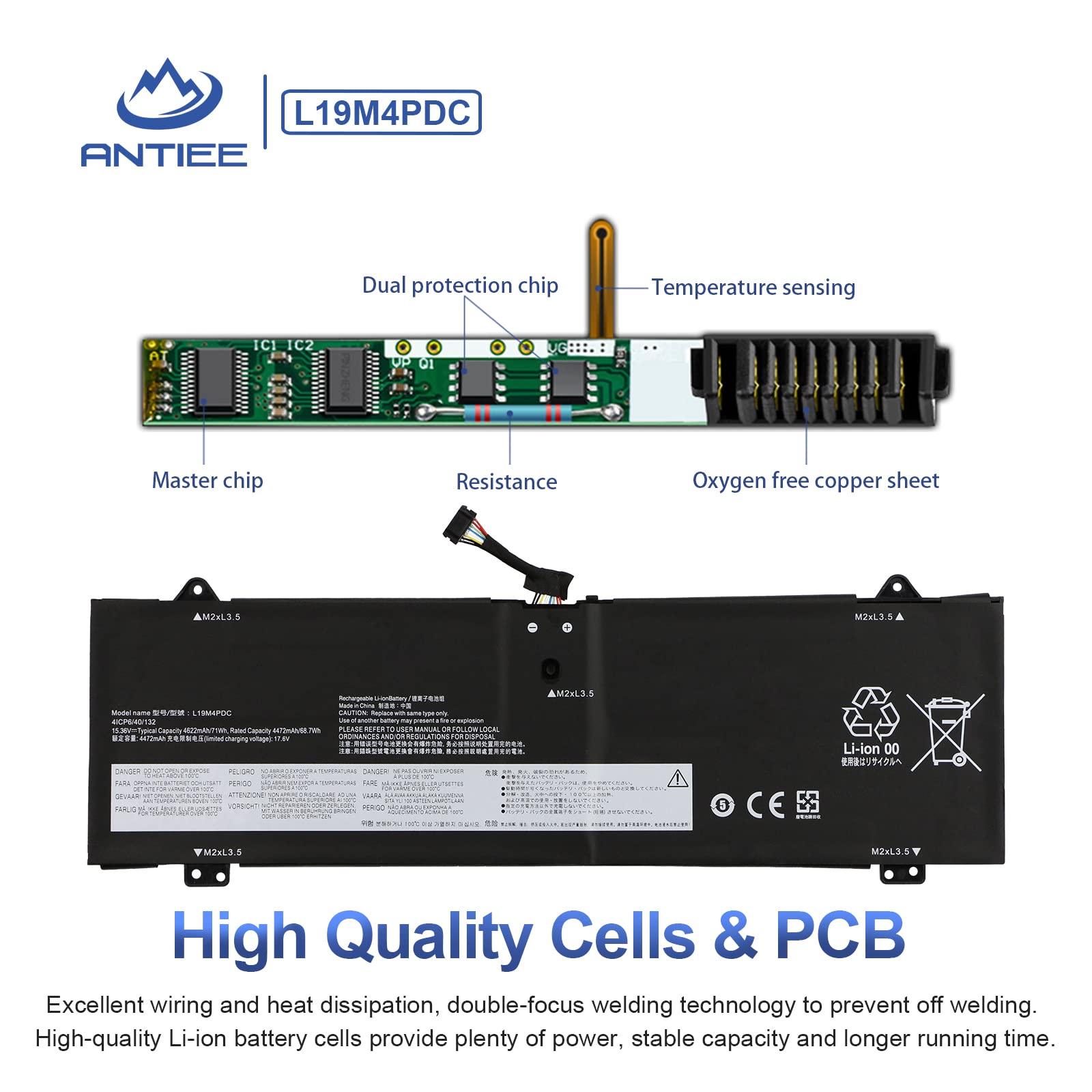 ANTIEE 71Wh L19M4PDC L19C4PDC Laptop Akku für Le-novo Yoga 7i 2020 2021 2022 7-14ITL5 7-15ITL5 7-14ACN6 7-14ARB7 2-in-1 Series Battery L19L4PDC 5B10Z26482 5B10Z26485 5B10Z26479 15.36V