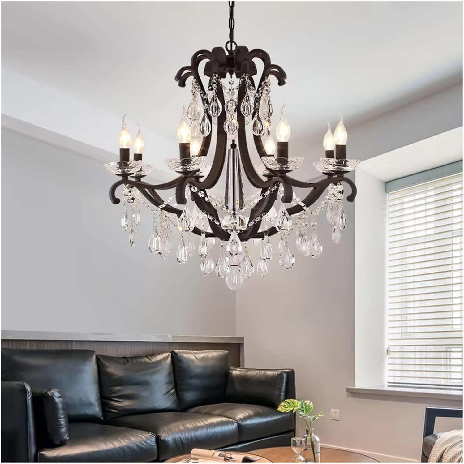 America Country Wrought Iron Crystal Chandelier LED Candle Lights Indoor Living Room Bedroom Lighting Fixture,Indoor Illumination