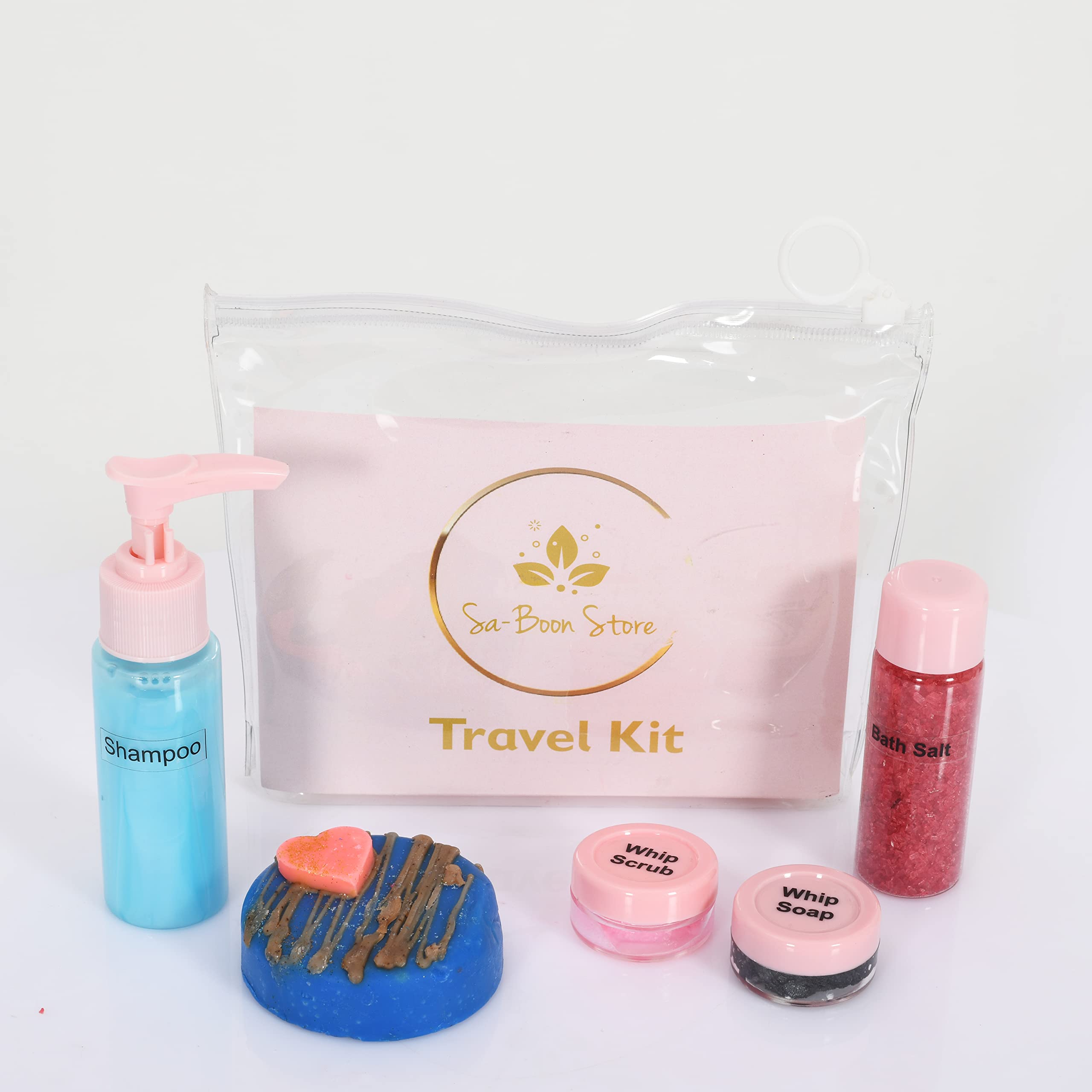 Sa-Boon Store Handcrafted Travel Bath Care Kit | Bath Salt, Body wash, Shampoo, Whip Scrub, Whip Soap | Vegan, Parabens Free, Cruelty Free | for Men or Women | Pack of 5-image-49
