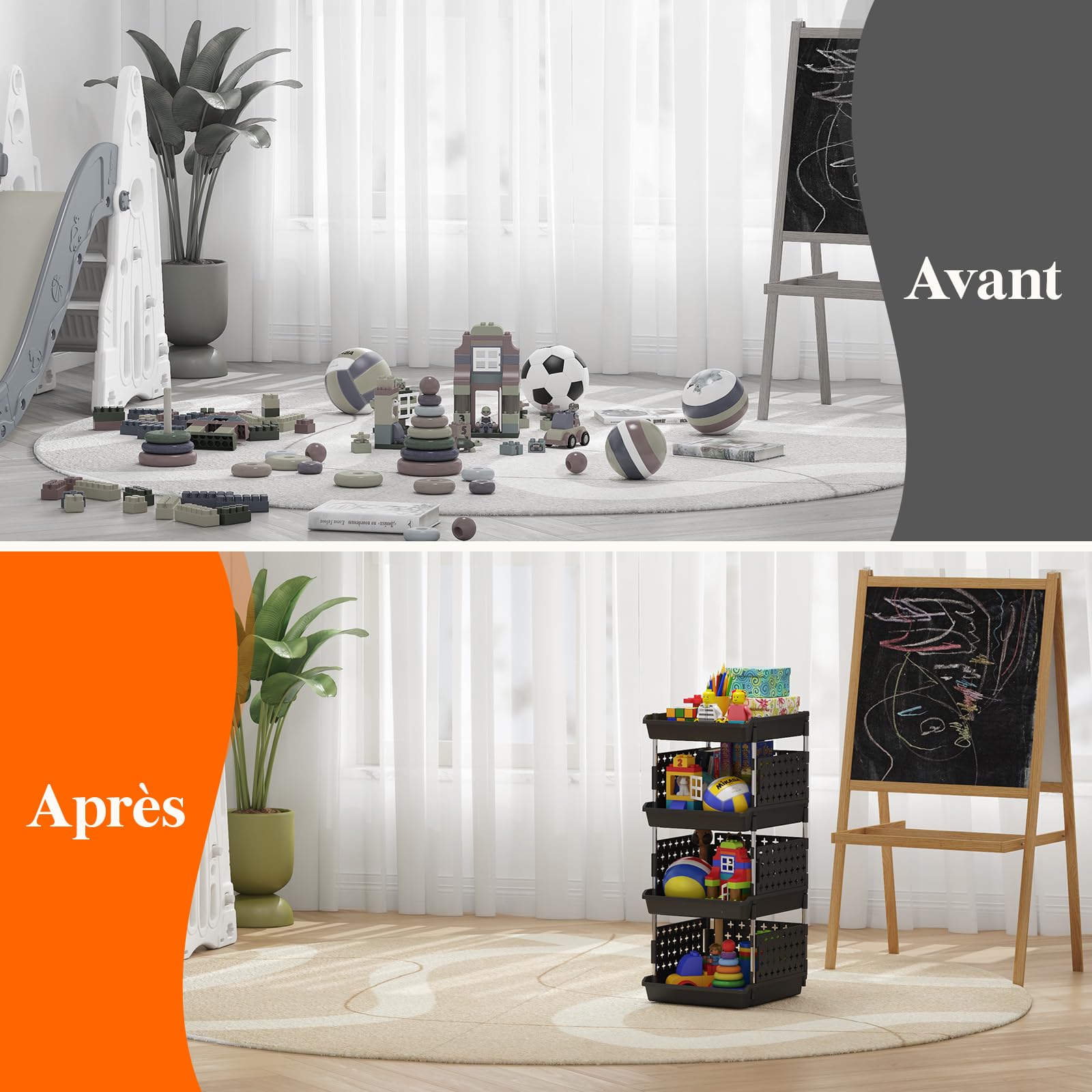 Lifewit Bacs de Rangement Empilables, Panier Coulissant en Plastique à Niveaux pour Dressing, Armoire, Cuisine, Rangement de Placard, 35 x 30 x 72 cm, Noir, 4 Niveaux