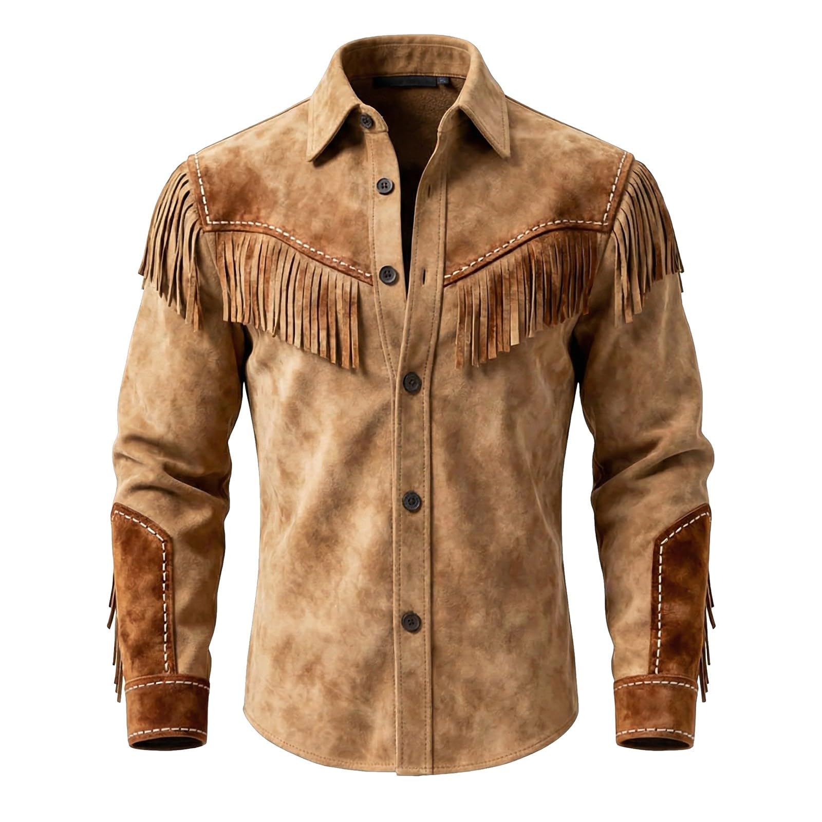 70 Jahre Disco Kleidung Herren,Herren Umlegekragen-Hemd Western Stil mit Knopfleiste lässigem Fransendetail für modische Oberteile